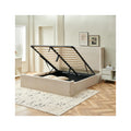 Elma - Lit Coffre Adulte 140x190 cm avec Tête de Lit Capitonnée en Velours Côtelé - Beige