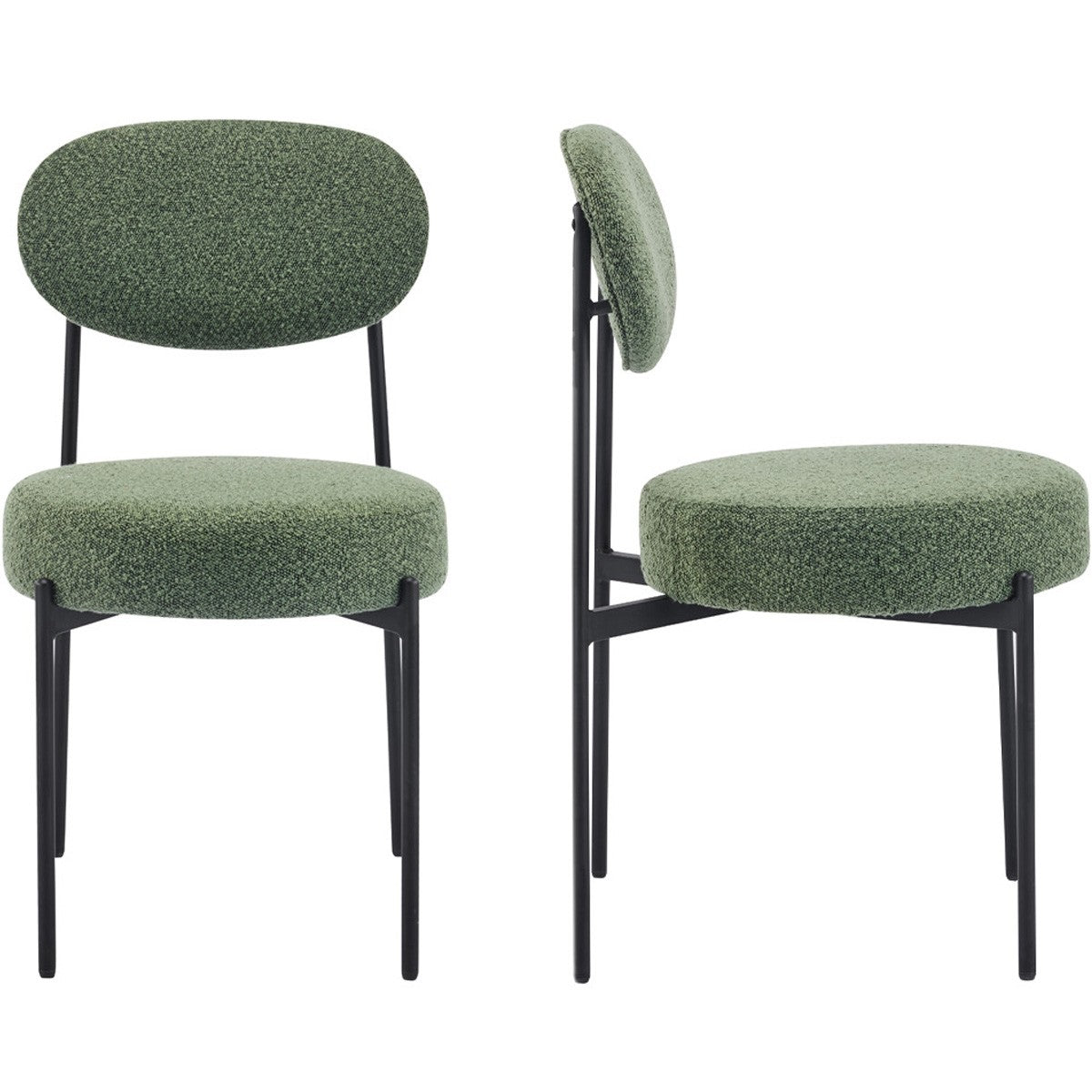 Evora - Lot de 2 Chaises en Tissu Bouclé, Piètement Métal Noir - Vert Kaki