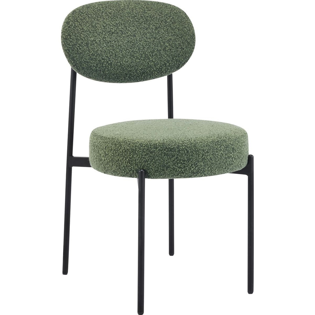Evora - Lot de 2 Chaises en Tissu Bouclé, Piètement Métal Noir - Vert Kaki