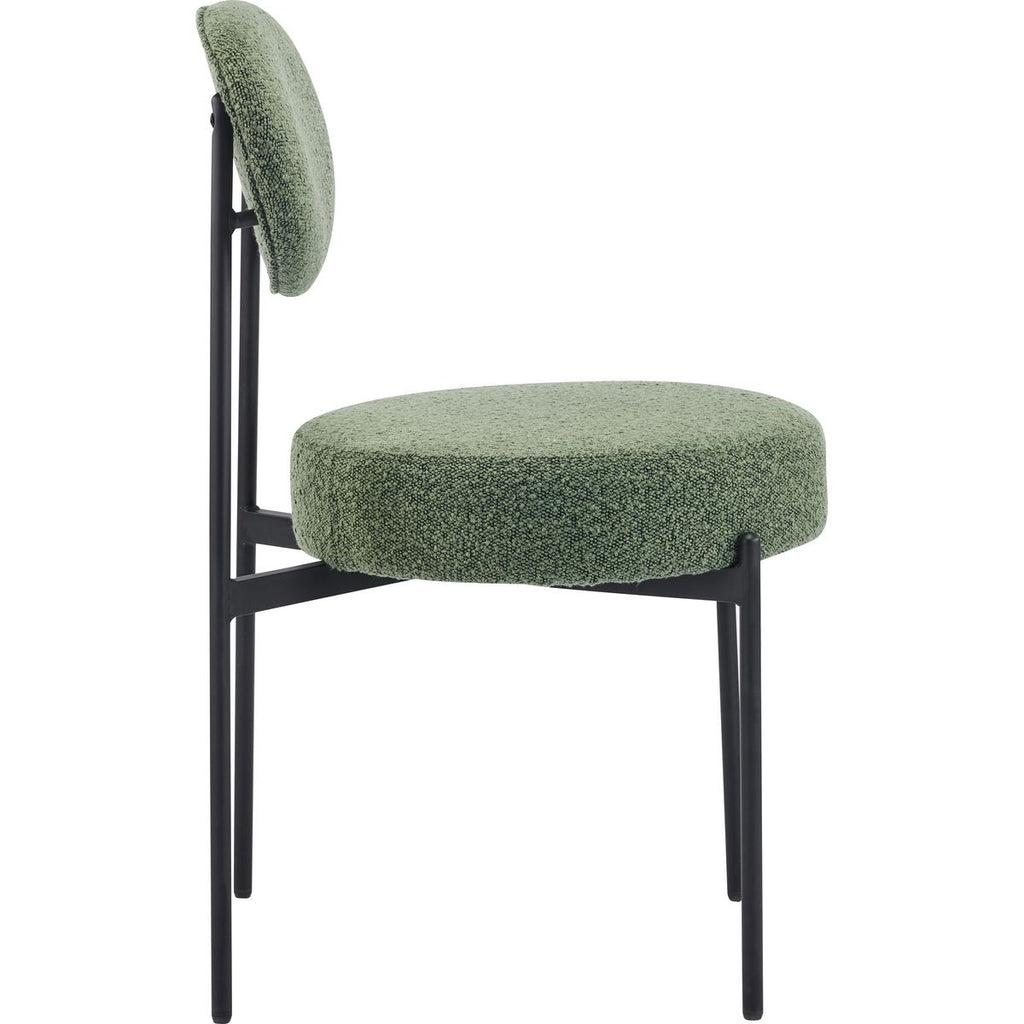 Evora - Lot de 2 Chaises en Tissu Bouclé, Piètement Métal Noir - Vert Kaki