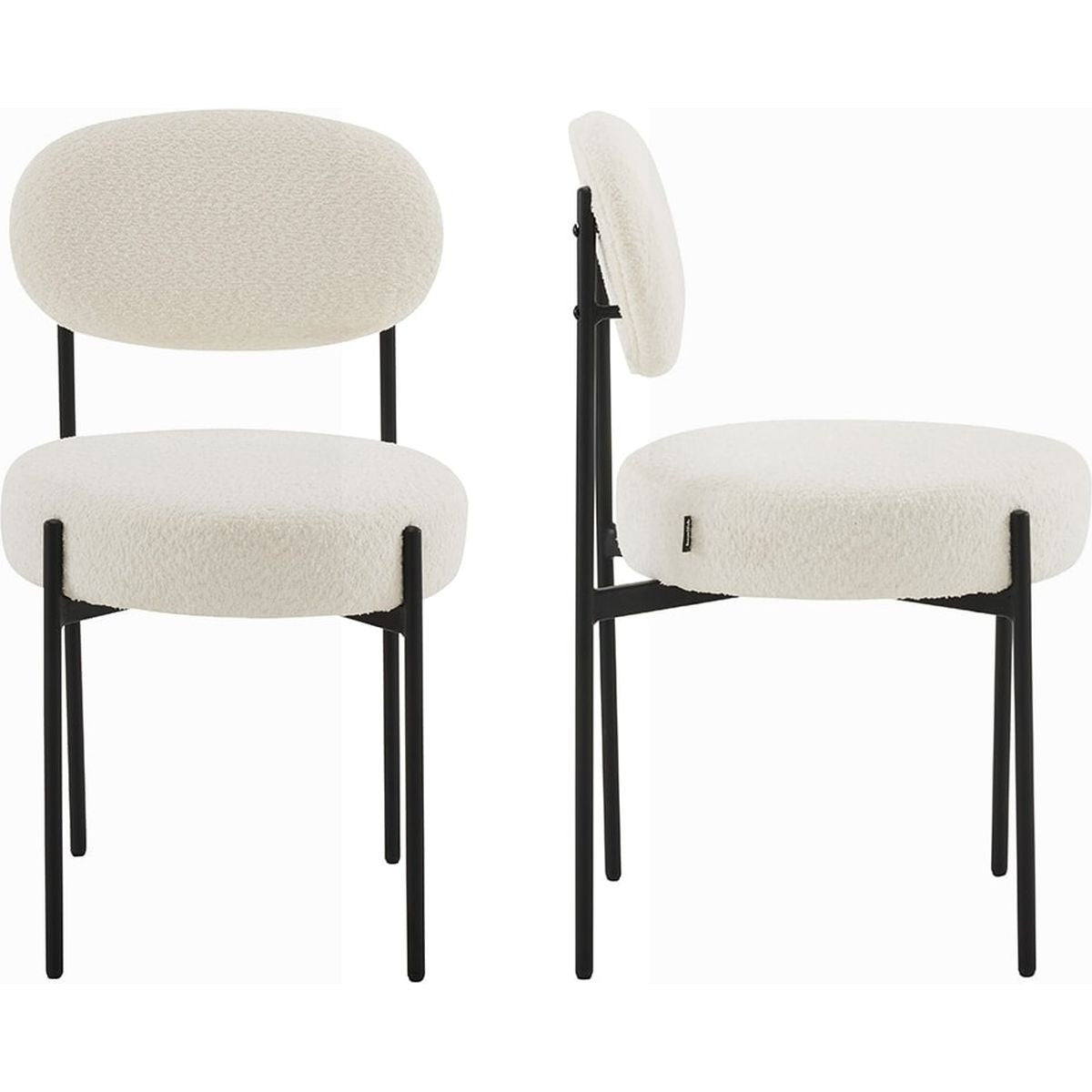 Evora - Lot de 2 Chaises en Tissu Bouclé, Piètement Métal Noir - Beige