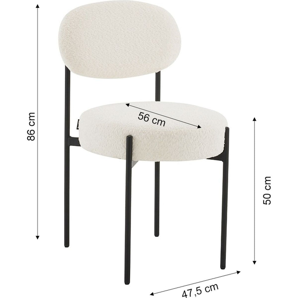 Evora - Lot de 2 Chaises en Tissu Bouclé, Piètement Métal Noir - Beige