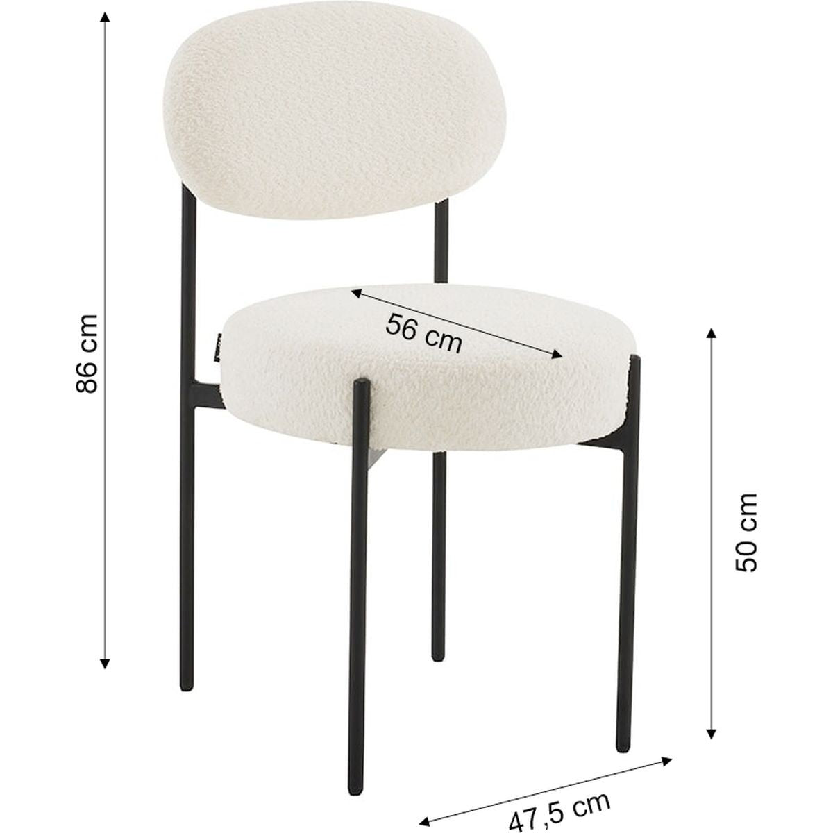 Evora - Lot de 2 Chaises en Tissu Bouclé, Piètement Métal Noir - Beige