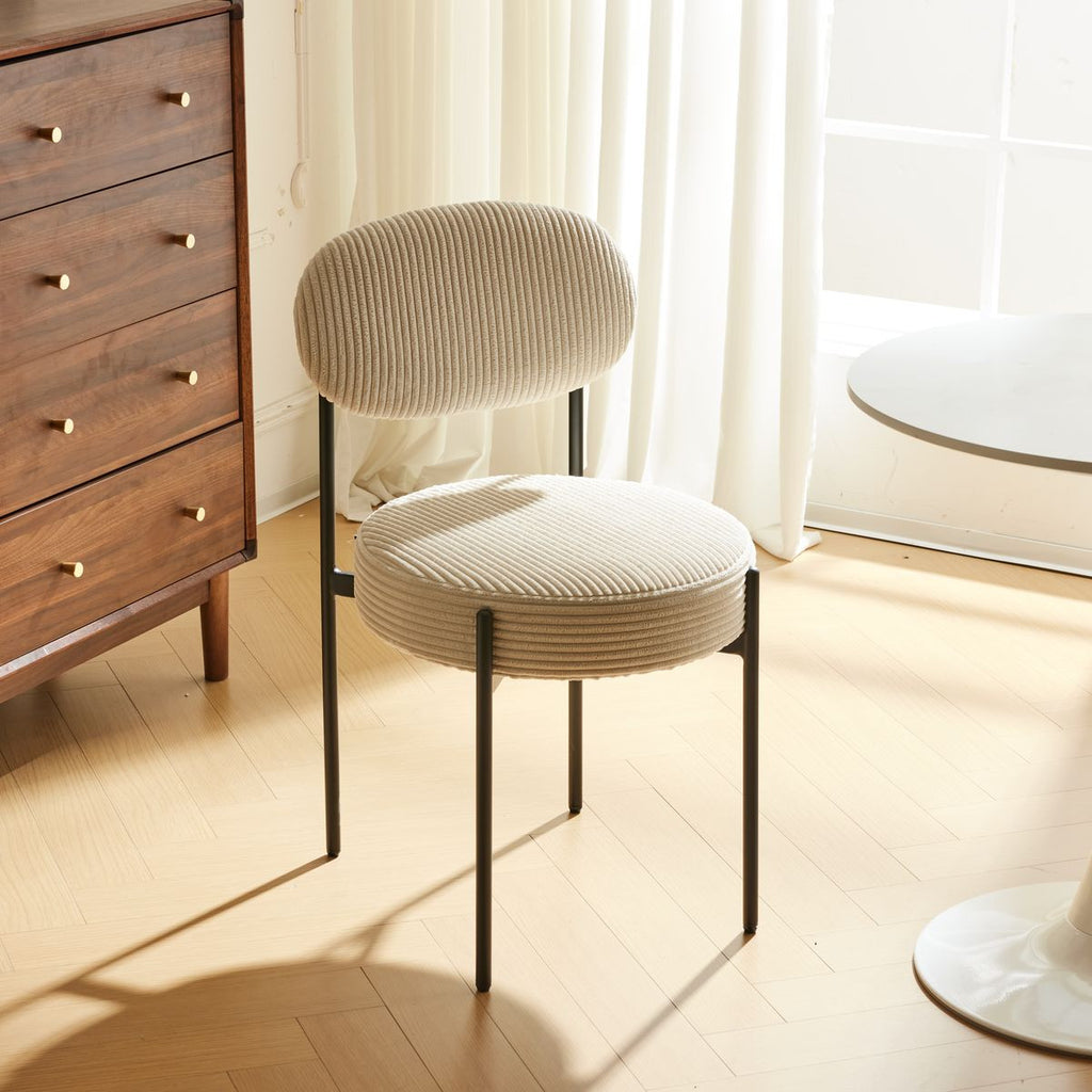 Evora - Lot de 2 Chaises en Velours Côtelé, Piètement Métal Noir - Beige