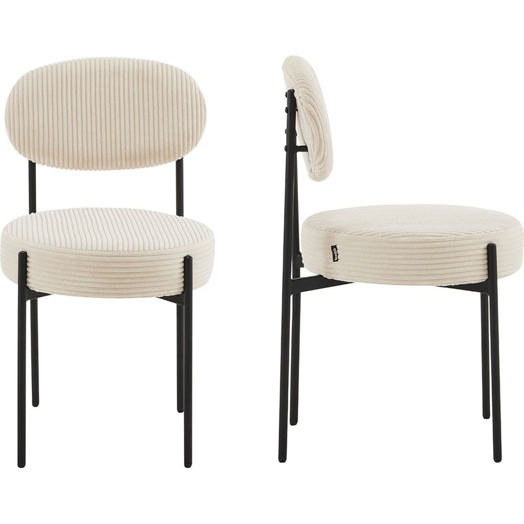Evora - Lot de 2 Chaises en Velours Côtelé, Piètement Métal Noir - Beige