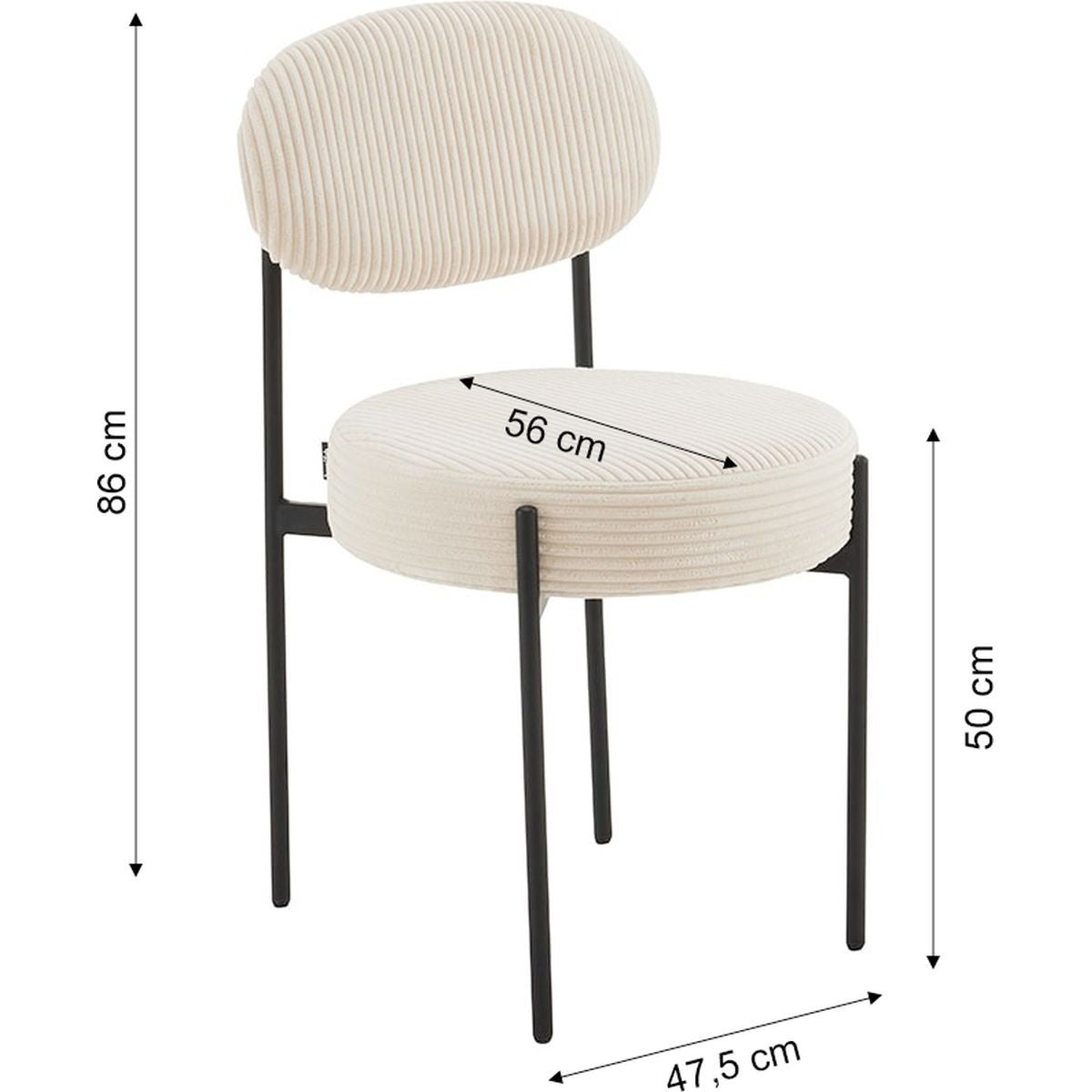 Evora - Lot de 2 Chaises en Velours Côtelé, Piètement Métal Noir - Beige