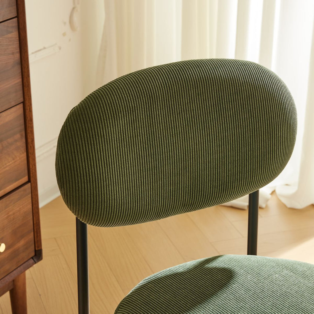 Evora - Lot de 2 Chaises en Velours Côtelé Vert, Piètement Métal Noir - Vert Kaki