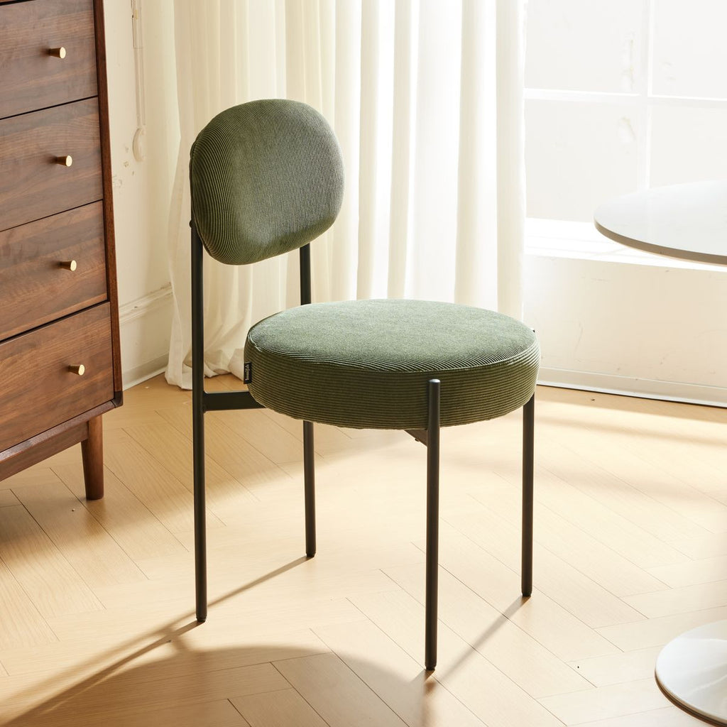 Evora - Lot de 2 Chaises en Velours Côtelé Vert, Piètement Métal Noir - Vert Kaki