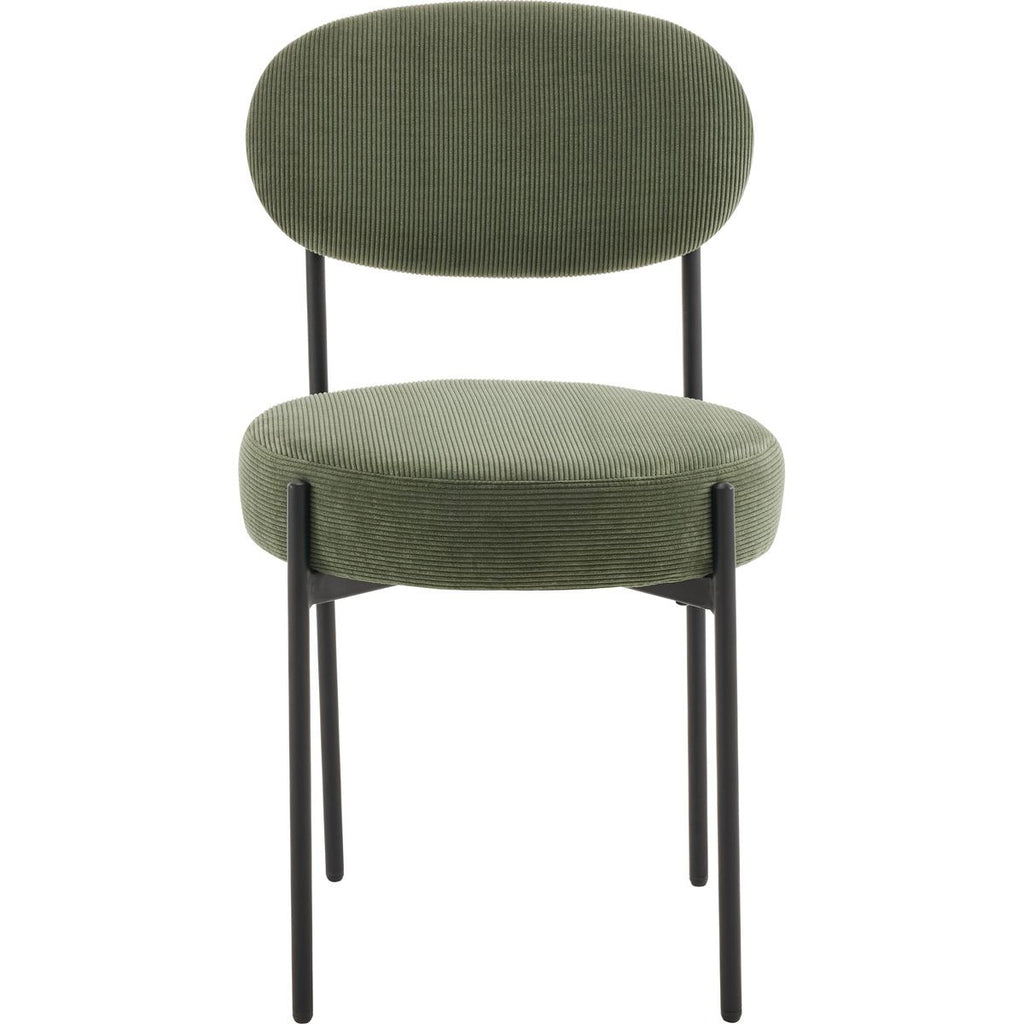 Evora - Lot de 2 Chaises en Velours Côtelé Vert, Piètement Métal Noir - Vert Kaki