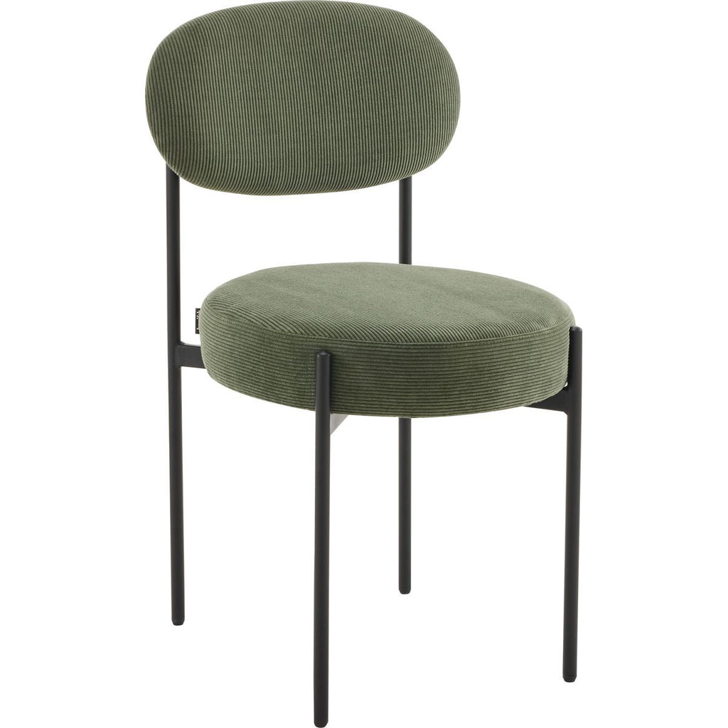 Evora - Lot de 2 Chaises en Velours Côtelé Vert, Piètement Métal Noir - Vert Kaki