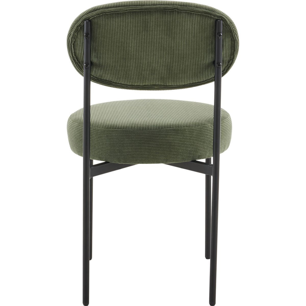 Evora - Lot de 2 Chaises en Velours Côtelé Vert, Piètement Métal Noir - Vert Kaki
