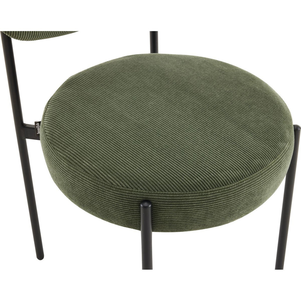 Evora - Lot de 2 Chaises en Velours Côtelé Vert, Piètement Métal Noir - Vert Kaki