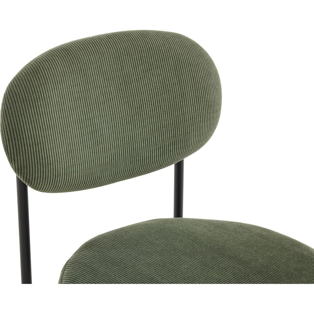 Evora - Lot de 2 Chaises en Velours Côtelé Vert, Piètement Métal Noir - Vert Kaki