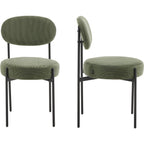 Evora - Lot de 2 Chaises en Velours Côtelé Vert, Piètement Métal Noir - Vert Kaki