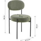 Evora - Lot de 2 Chaises en Velours Côtelé Vert, Piètement Métal Noir - Vert Kaki