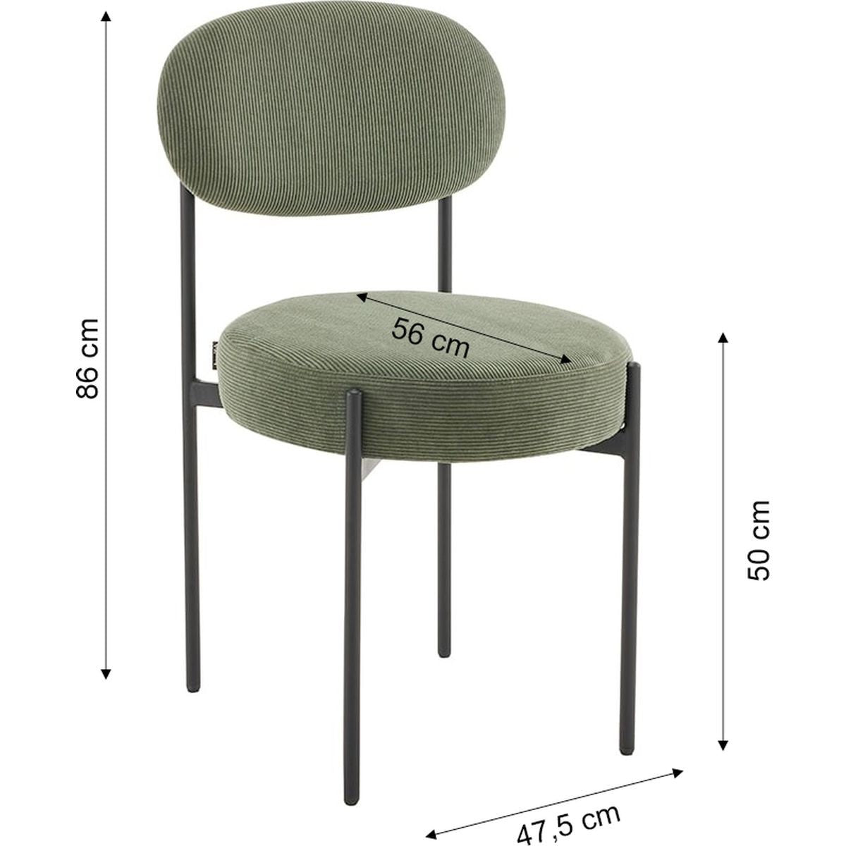 Evora - Lot de 2 Chaises en Velours Côtelé Vert, Piètement Métal Noir - Vert Kaki