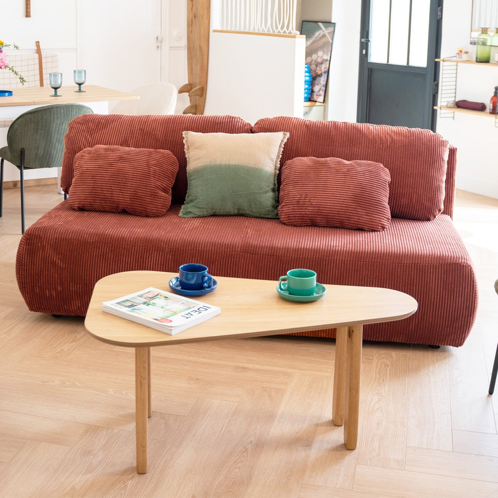 Galia - Table Basse Organique en Placage Chêne 100 cm - Bois