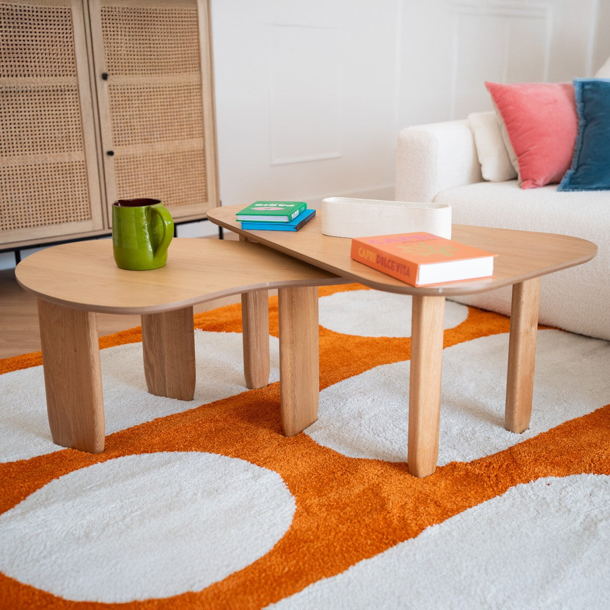 Galia - Table Basse Organique en Placage Chêne 100 cm - Bois