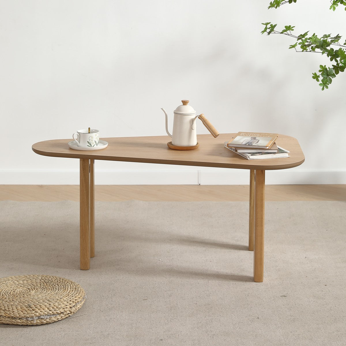 Galia - Table Basse Organique en Placage Chêne 100 cm - Bois