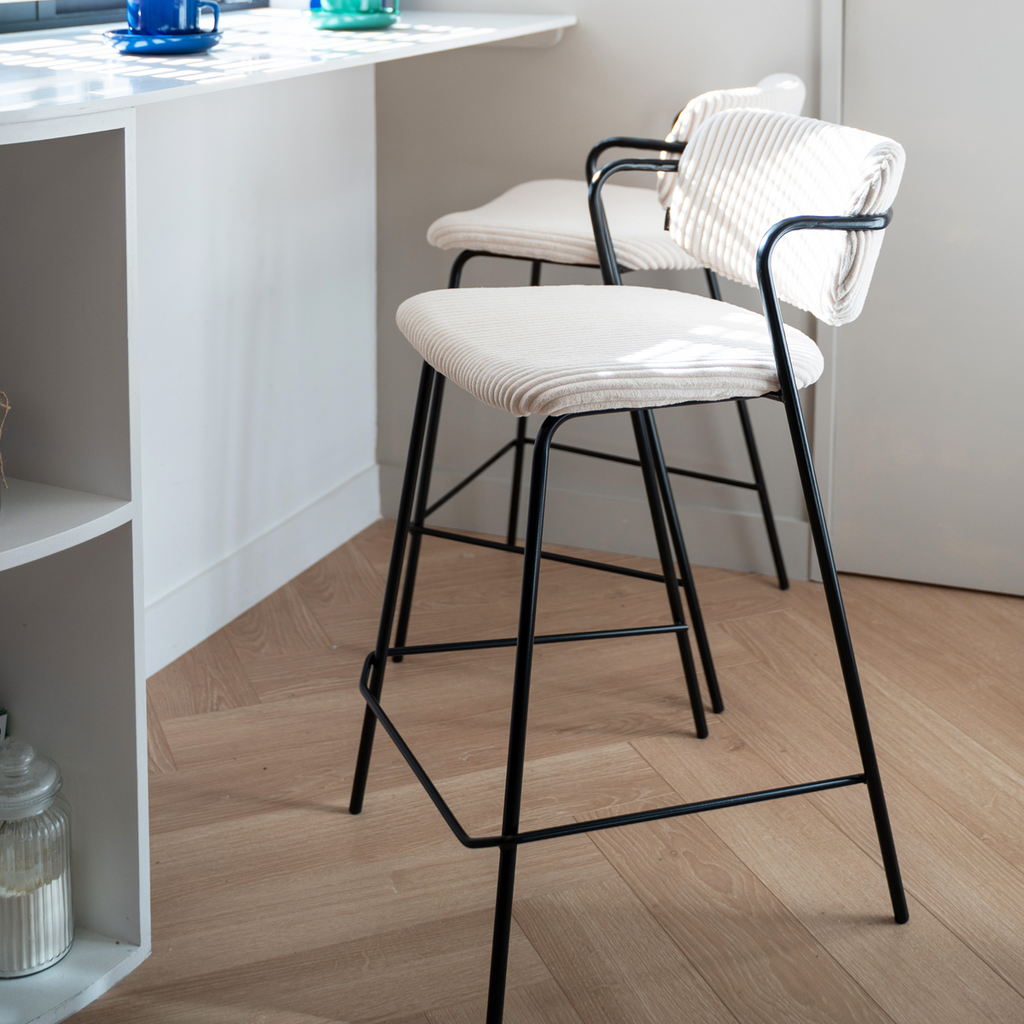 Jones - Lot de 2 Tabourets de Bar en Velours Côtelé - Beige