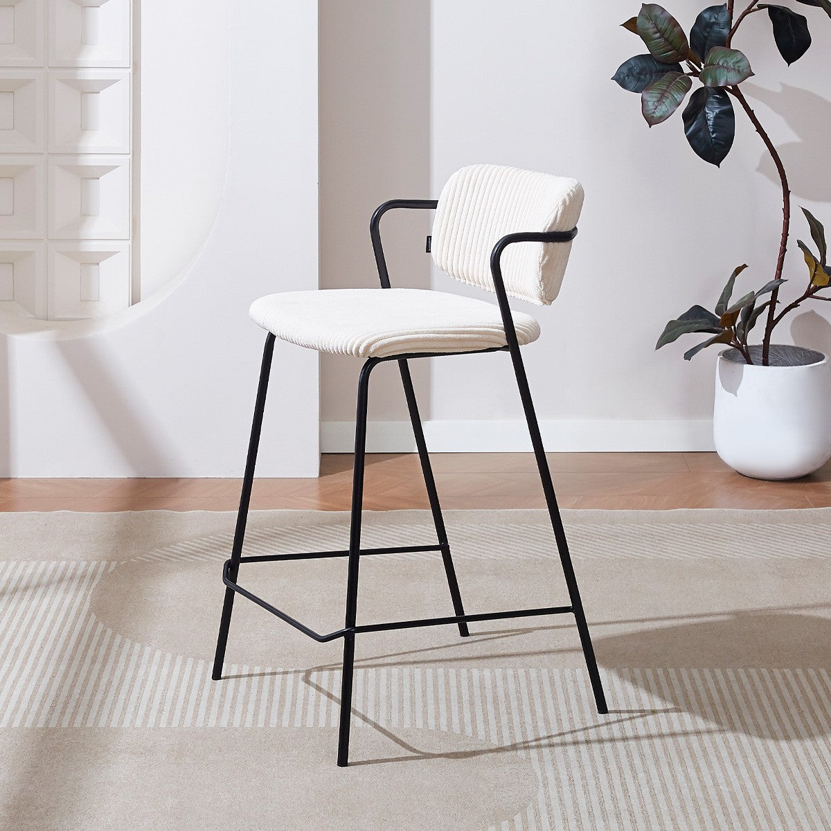 Jones - Lot de 2 Tabourets de Bar en Velours Côtelé - Beige