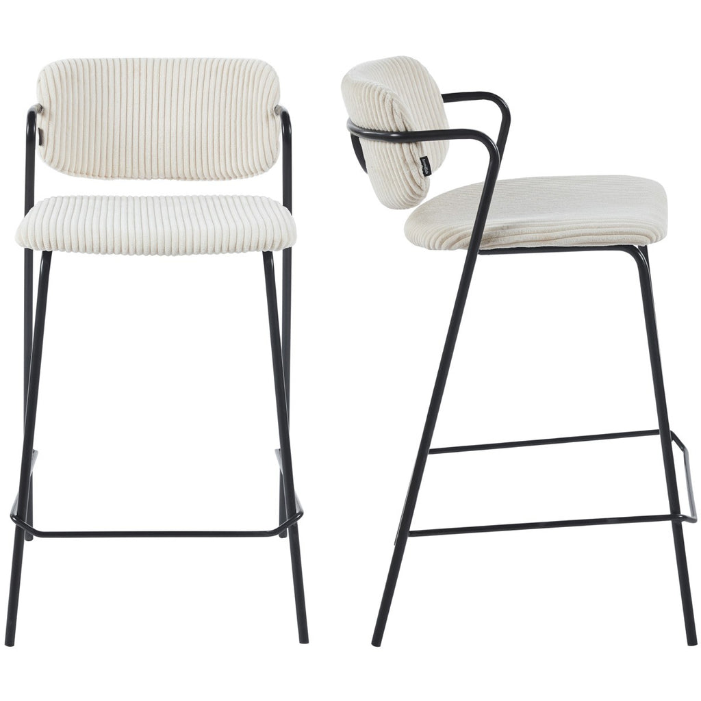 Jones - Lot de 2 Tabourets de Bar en Velours Côtelé - Beige