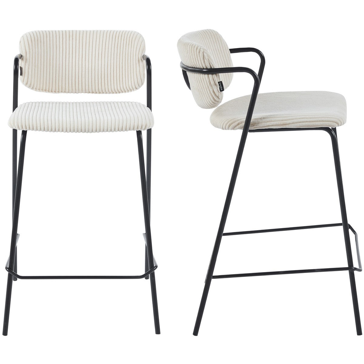 Jones - Lot de 2 Tabourets de Bar en Velours Côtelé - Beige