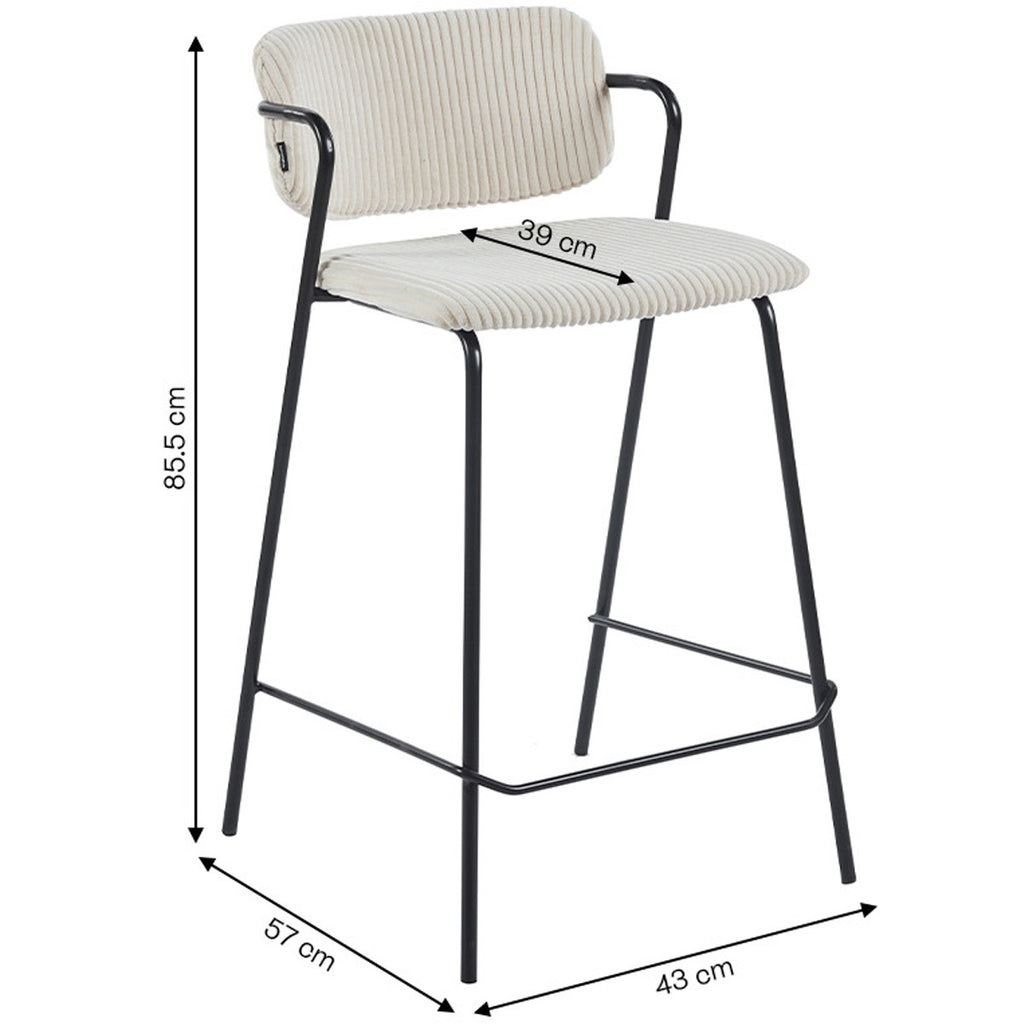 Jones - Lot de 2 Tabourets de Bar en Velours Côtelé - Beige