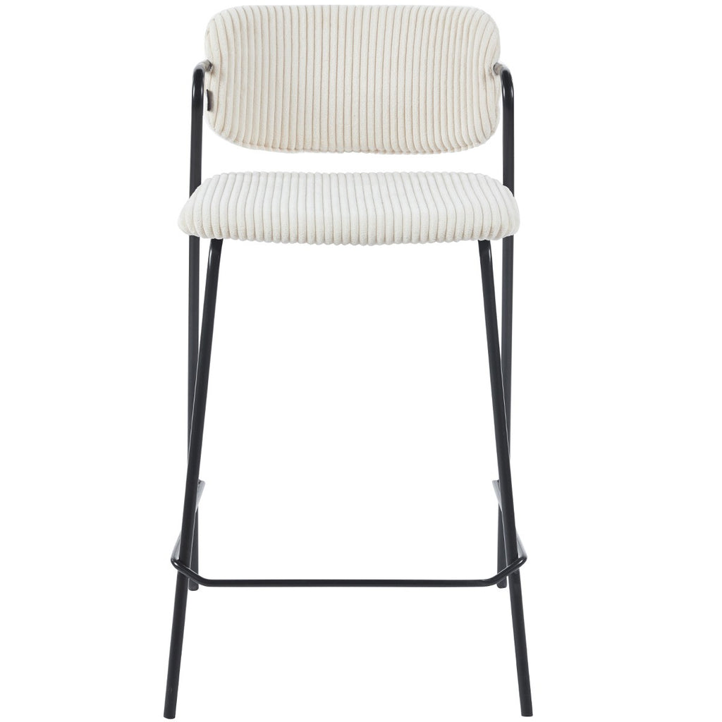 Jones - Lot de 2 Tabourets de Bar en Velours Côtelé - Beige