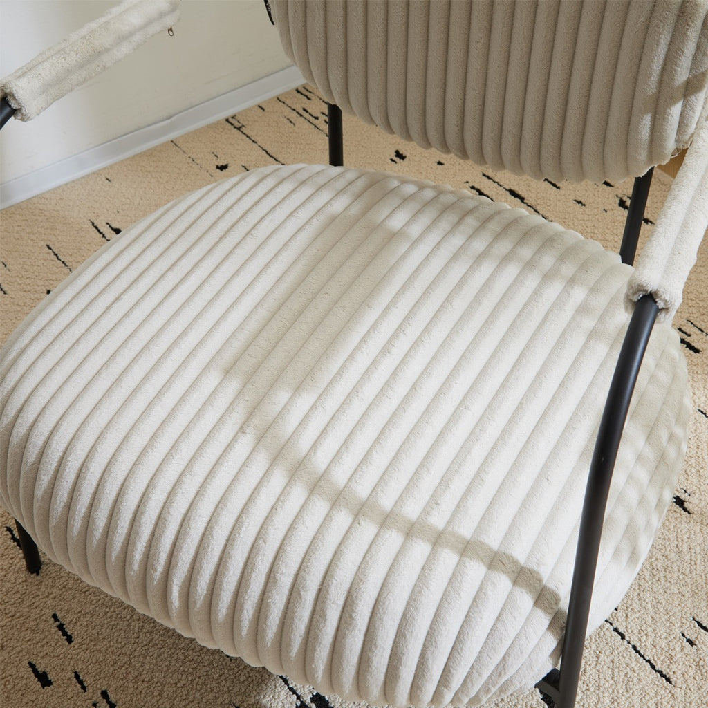 Léon - Fauteuil en Velours Côtelé et Piètement Noir - Beige