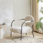 Léon - Fauteuil en Velours Côtelé et Piètement Noir - Beige
