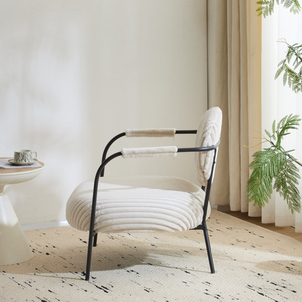 Léon - Fauteuil en Velours Côtelé et Piètement Noir - Beige