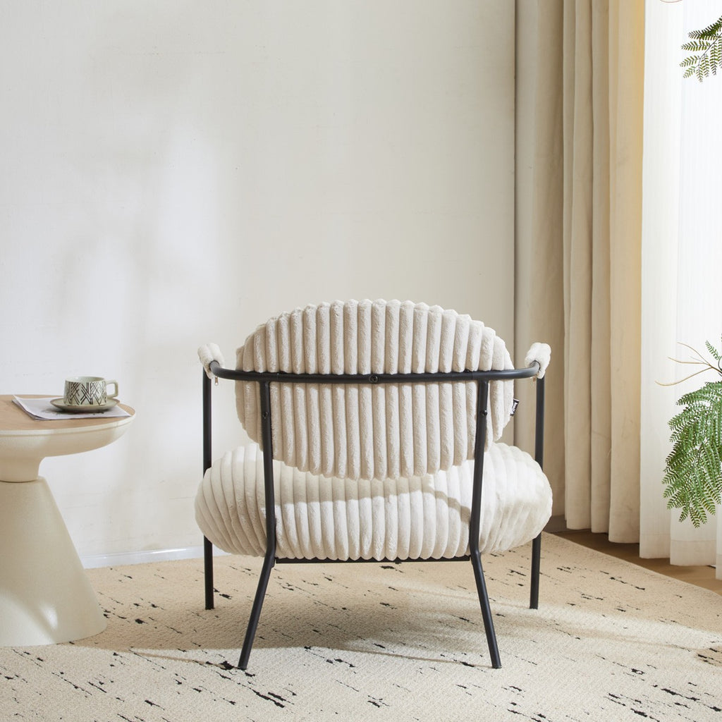Léon - Fauteuil en Velours Côtelé et Piètement Noir - Beige
