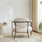Léon - Fauteuil en Velours Côtelé et Piètement Noir - Beige