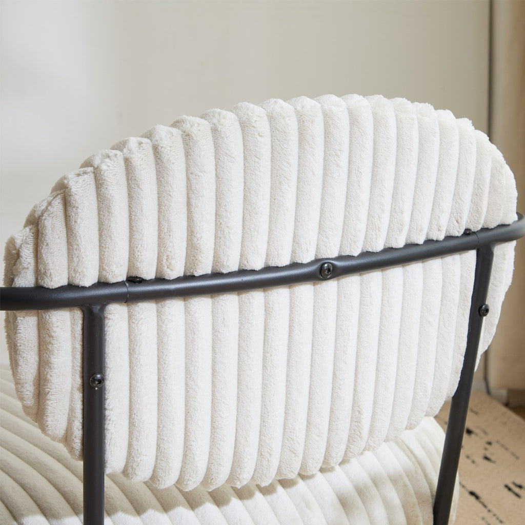 Léon - Fauteuil en Velours Côtelé et Piètement Noir - Beige