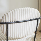 Léon - Fauteuil en Velours Côtelé et Piètement Noir - Beige