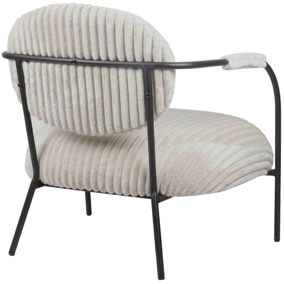 Léon - Fauteuil en Velours Côtelé et Piètement Noir - Beige