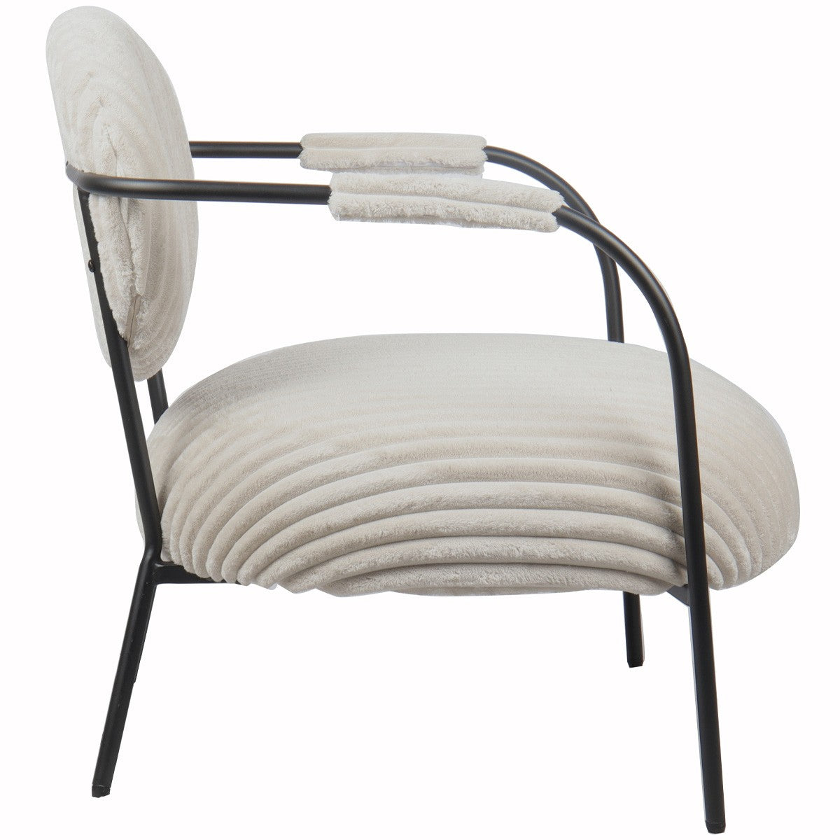 Léon - Fauteuil en Velours Côtelé et Piètement Noir - Beige