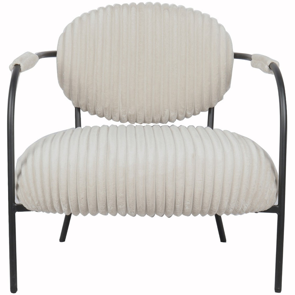 Léon - Fauteuil en Velours Côtelé et Piètement Noir - Beige
