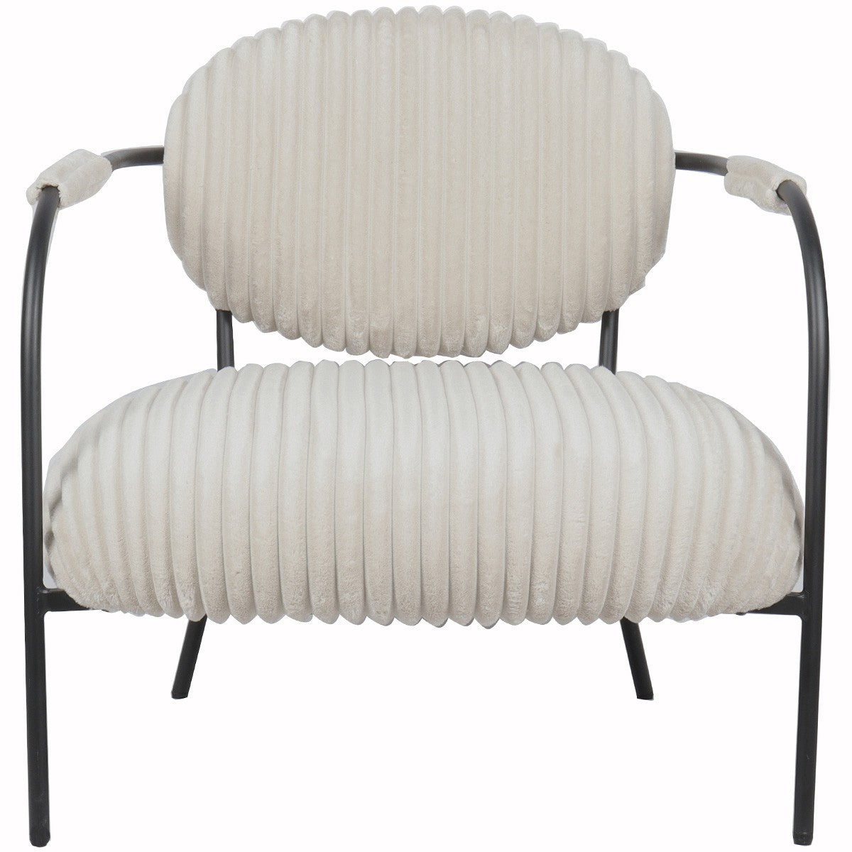 Léon - Fauteuil en Velours Côtelé et Piètement Noir - Beige