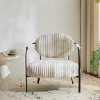 Léon - Fauteuil en Velours Côtelé et Piètement Noir - Beige