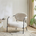 Léon - Fauteuil en Velours Côtelé et Piètement Noir - Beige