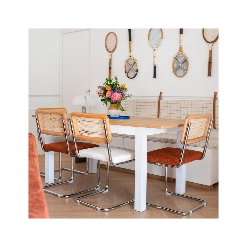 Lexi - Table à Manger Extensible Effet Bois 6/8 Personnes, Piètement 140/180 cm - Blanc