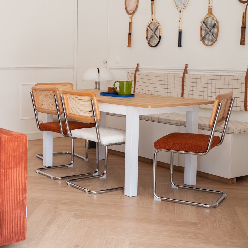 Lexi - Table à Manger Extensible Effet Bois 6/8 Personnes, Piètement 140/180 cm - Blanc