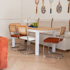 Lexi - Table à Manger Extensible Effet Bois 6/8 Personnes, Piètement 140/180 cm - Blanc