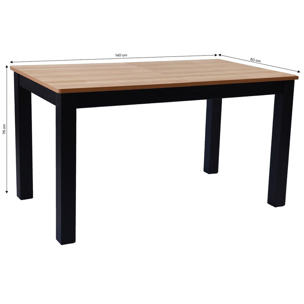 Lexi - Table à Manger Extensible Effet Bois 6/8 Personnes, Piètement 140/180 cm - Noir
