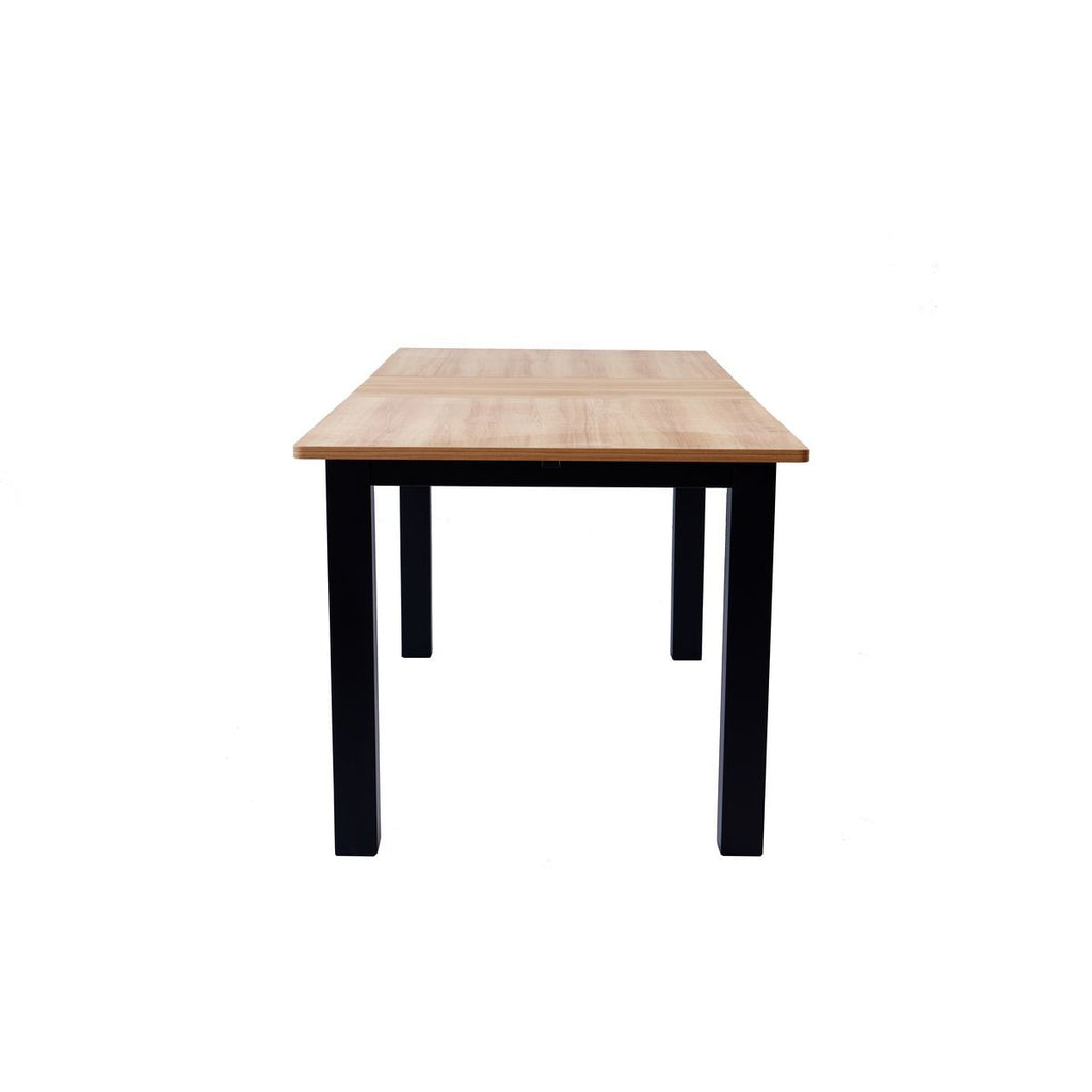 Lexi - Table à Manger Extensible Effet Bois 6/8 Personnes, Piètement 140/180 cm - Noir