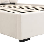 Lola - Lit Coffre Adulte 140x190 cm avec Sommier et Tête de Lit Capitonnée en Velours - Beige