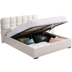 Lola - Lit Coffre Adulte 140x190 cm avec Sommier et Tête de Lit Capitonnée en Velours - Beige