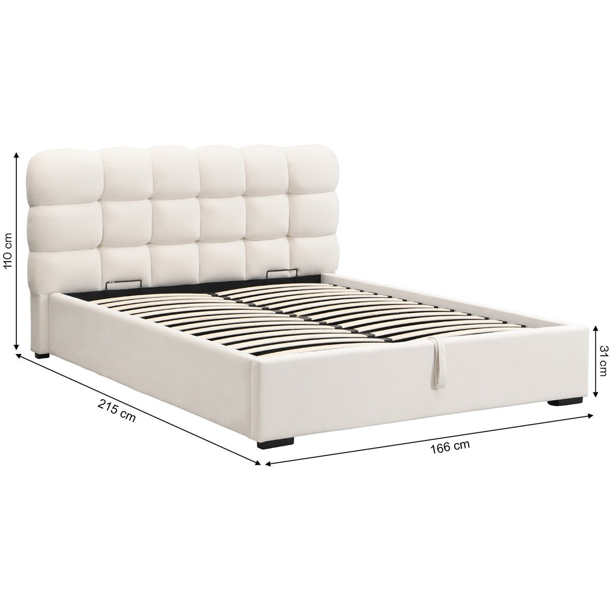 Lola - Lit Coffre Adulte 140x190 cm avec Sommier et Tête de Lit Capitonnée en Velours - Beige